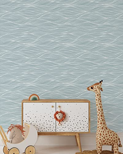 Coloritto Abstract Ocean Waves Peel and Stick Wallpaper | Removable Blue Mural | Ocean Self Adhesive Peel and Stick Wallpaper (Sample 12 W x 8 H)