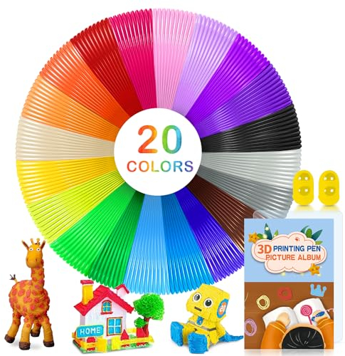 WEVOL 3D Stift Filament 1,75 mm PLA, Pen 20 Farben, Je 5M mit Vorlagen 42 Muster, für Kinder und Erwachsene, Zubehör für 3D Drucker
