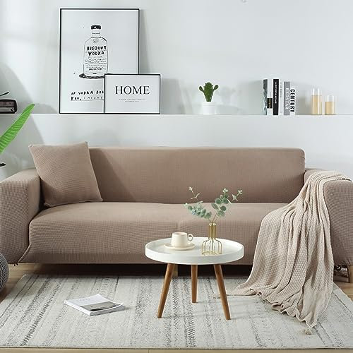 JunJiale Super Stretch Sofabezüge – 2 Stück rutschfeste Sofabezüge mit elastischem Boden für L-Form Sofa Couch, ideal für Kinder und Haustiere (2 + 2 Sitzer, Khaki)