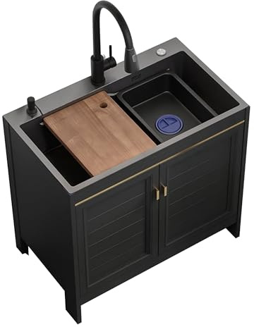 Mueble Fregadero Cocina 1 Seno con Escurridor y Fregadero Exterior Jardín de Acero Inoxidable por Modulos con Bajo Grifo Extraíble y Accesorios para Garaje