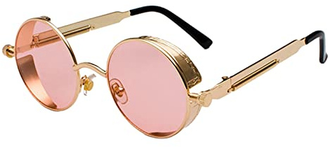 Leisurealeaneag Steampunk Retro Runde Kreis Sonnenbrille Metallrahmen UV-Schutz Gold Rosa