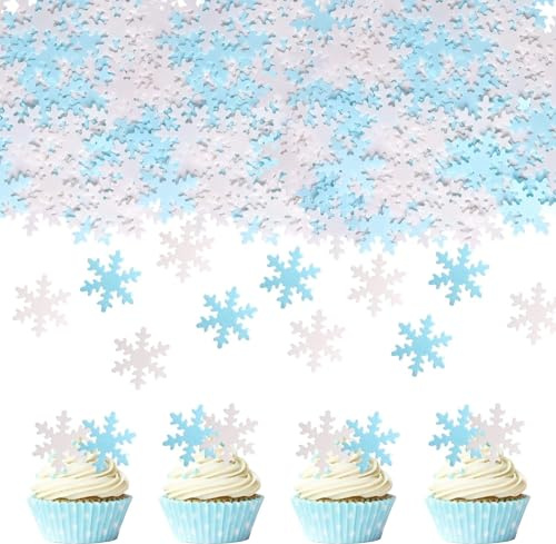 50 Stück Essbare Schneeflocke Cupcake Toppers Winter eingefroren Thema Tortendeko für Winter Wonderland Thema Baby Dusche Kinder Geburtstag Party Kuchen Dekorationen Blau Weiß