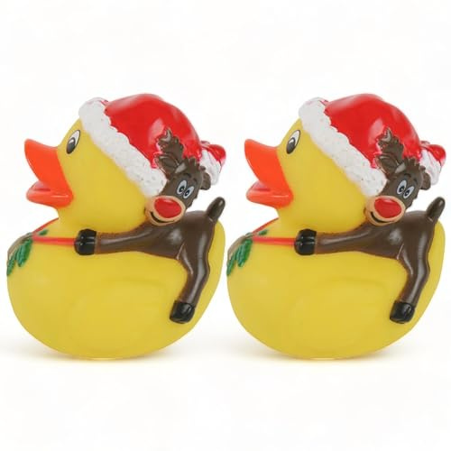MIJOMA 2er Set Badeenten Badewannenspielzeug, Handbemalt & Latexfrei, Perfekt für Partys, Geburtstage, Weihnachten, Baby-Partys & Mehr – Tolle Badezimmerdekoration, 8 cm Hoch (Weihnachtsenten)
