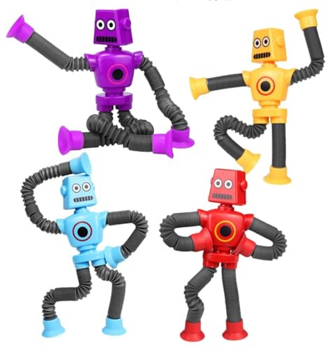 JoyJoyful Mitgebsel Kindergeburtstag Gastgeschenke, 4 PCS Saugnapf Spielzeug Kinder Roboter Spielzeug, Nützliche Geburtstags Pop Tube Give Aways Wundertüte Party Beschäftigung Geschenk