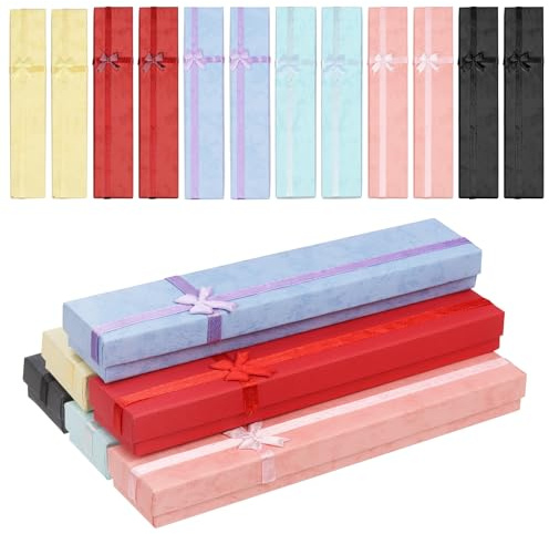 Sweet 24 scatole regalo per gioielli in 6 colori, 20 x 4 x 0,78 cm, con coperchio e nodo decorativo a nastro, scatole per confezioni sfuse di collane e braccialetti