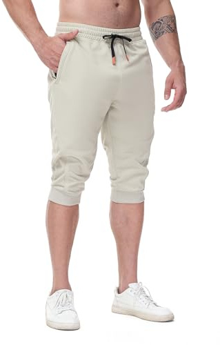 FIRSTGYM Mens Casual Jogger Pants 3/4 Joggers Tapered Workout Sweatpants
