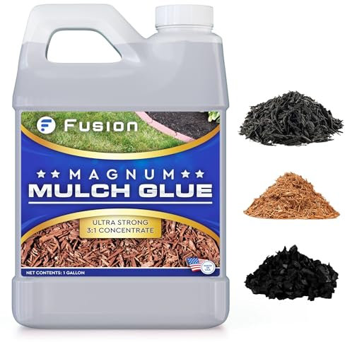 FUSION Magnum Mulch Glue (1 Gallon) - Mulch Glue and Pea Gravel Stabilizer, Lasts Up to 3 Years, Quick Dry, Non-Toxic, Strong Glue for Landscape Rock and Gravel Glue by Qu Products