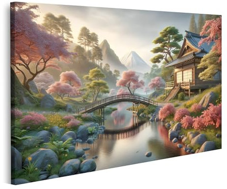 islandburner Prime Image sur toile Jardin japonais Fleurs de cerisier au crépuscule Images murales Poster