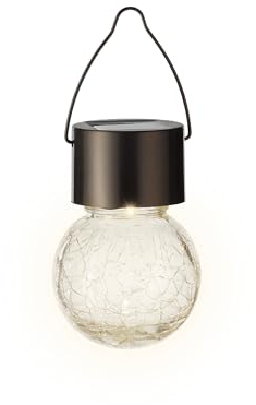 Lumineo Lámpara solar de jardín 6 x 9 cm – Lámpara solar LED de cristal para jardín balcón – Lámpara colgante de bola – Lámpara solar para exterior colgante como decoración de jardín balcón – Blanco