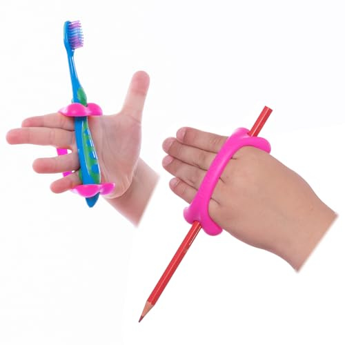 AIDBONES Pack 2 Adaptadores Agarre Pediátrico Rosa 10cm Bebés Silicona | Artículo de apoyo a la autonomía personal para sujetar sonajeros mordedores y cucharas en atención temprana