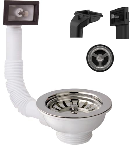 Schläfer 439410 | Piletta Universale per lavelli in Acciaio con troppo pieno rettangolare e tondo, Tipo Basket Foro lavello diam90mm, Uscita 1 1/2, Pilettone Standard in Inox con Vite e Cestello.