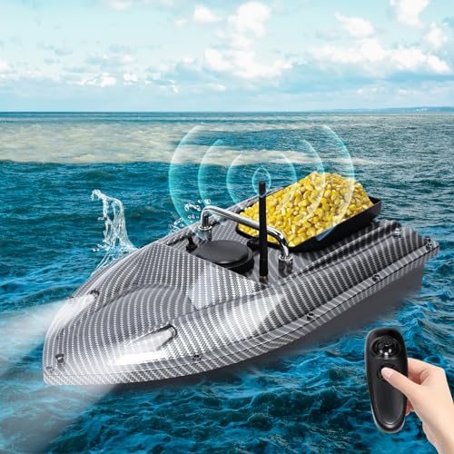 HauTour Futterboot 500m/1640ft Fernbedienung Futterboote Köderboot Großer Kapazität Futterboot 2kg Ladetrichter LED Nachtlicht Positionierung Boot, Mit Antennen und Propeller, 5200mAh Akku