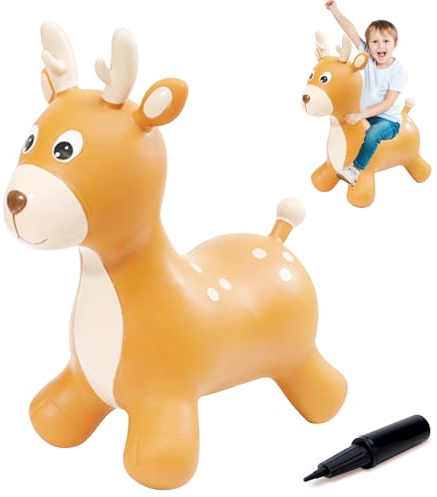 Herfair Hüpftier ab 2 Jahre Kinder Aufblasbare Hirsch mit Luftpumpe Hüpfball Hüpfspielzeug Geschenk für Weihnachten, Tragfähigkeit 150 kg (C)
