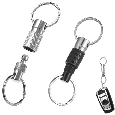 Quick Release Keyring, Detachable Keyring Quick Pull Apart Keychain with 2 Split Rings, Metal Quick Release Keyrings for Men Car Purse Bag Belt Accessories (Black Silver, 2Pack)