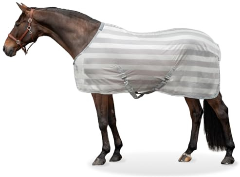 Equinate Manta para moscas Guardian con correas cruzadas y acolchado a la cruz, 155 cm, color gris plata, manta para eccemas con protección eficaz contra moscas e insectos – Manta para caballos –