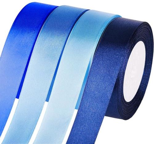 Jyvex presentband blå, 25 mm x 22 m satinband, 4 rullar, bröllops- och födelsedagspresenter, dekoration