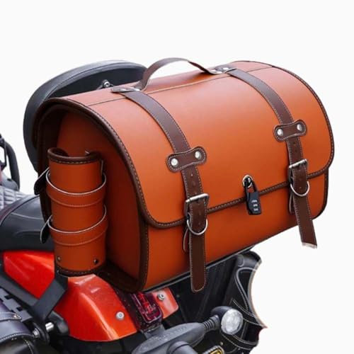 JDUYHS Motorrad Hecktasche für Kymco X-Town Ct250 Ct300 Xciting 250/300, Motorrad Topcase Große Kapazität Topcase für Roller Motorrad Werkzeugtasche Leder wasserdichte Packtaschen, C Orange+Brown
