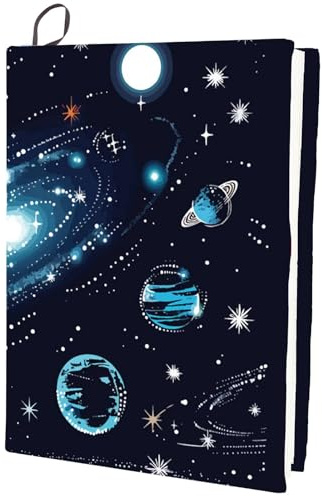 CRASPIRE Funda Elástica para Libros con Diseño de Planetas Color Negro Cielo Cósmico Celestial Lavable Reutilizable de Nailon Grande para Libros de Tapa Dura de 9x11 Pulgada Regalo de Libro