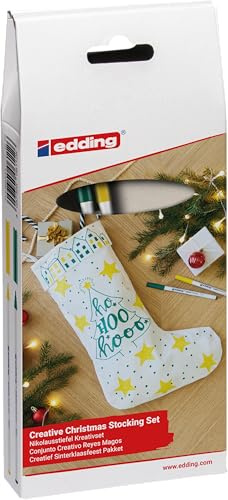 Edding 4600 Textilmarker-Set, Grün und Gelb, Filzstifte zum Dekorieren von Kleidung, ideal zum Zeichnen von Weihnachtsmannmotiven