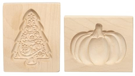 sourcing map 2pcs Wooden Cookie Mould 3.94 x 3.94 Wooden Cookie Biscuit Mould Tree Carved Baking Cookie Tool Biscuit Press Stamp