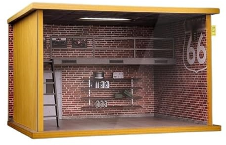 Sports Car Alloy Car Toy Cars Car parking lot model scene wooden simulation assembly garage 1:32 acrylic with light dust cover Acrylic Display Case Decoration Parking Lot(Red brick wall version)