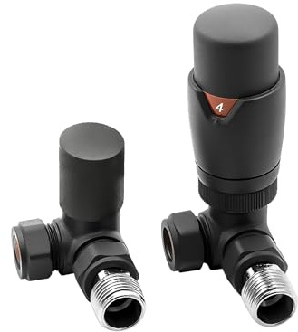 Anthracite Thermostatic Radiator Valve Corner - 15mm x R 1/2 TRV & Lock Shield