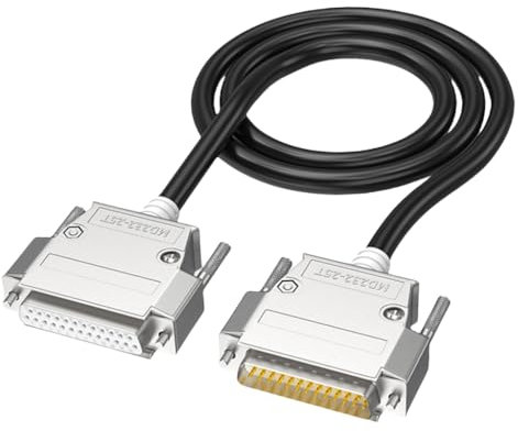 Flexibles RS232 DB25 Verlängerungskabel mit Stecker und Buchse, 26 AWG, verzinntes Kupfer, Folie und Geflecht, doppelt geschirmt, Schwarz