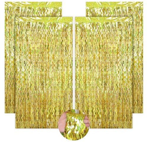 ShinherYee 4 tende colorate con stelle filanti, 1 x 2 m, gradiente orpelli per carnevale, decorazione di compleanno, matrimonio, palcoscenico, albero di Natale (oro)