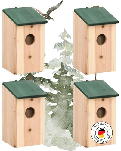 DELUKE® Vogelhaus zum Aufhängen - 4er Set | Nistkasten für Wildvögel Vogelvilla aus Holz Baumvogelhaus Holz-Vogelhaus