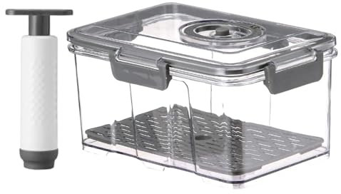 Vakuumbehälter, 2,5 l Vakuum-Lebensmittelbehälter mit Pumpe und Abflussschale, Frischhaltedosen mit Deckel, Stapelbare Kühlschrank Organizer, Aufbewahrungsbehälter für Kühlschrank, Küchenschrank