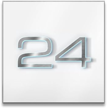 Metzler LED-Hausnummernschild aus Edelstahl in Schneeweiß | Beleuchtetes 3D-Design | 20x20 cm | Individuelle Gravur | Witterungsbeständig & Energiesparend | Made in Germany