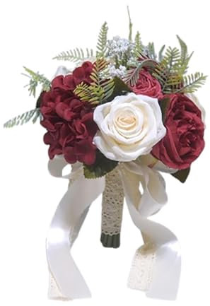 Sharplace Hochzeit Brautstrauß Dekorationen Band Hochzeit Hand Blume Werfen Bouquet Rose Blume für Bauernhaus Parteien, Rot