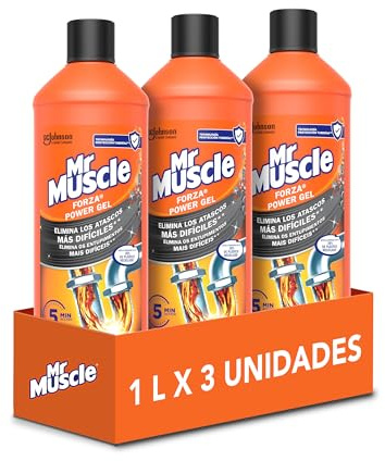 Mr Muscle Forza Power Gel, desatascador para Tubos y desagües, Seguro para los Tubos – Formato de 3 Unidades de 1 L