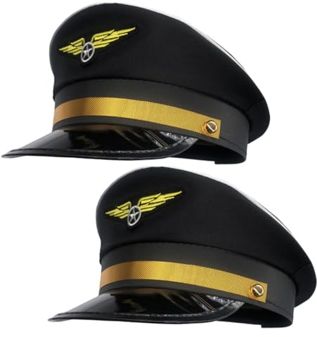 BESPORTBLE Dekorative Pilotenmütze Verstellbar 2 Stück Polyester Schwarz