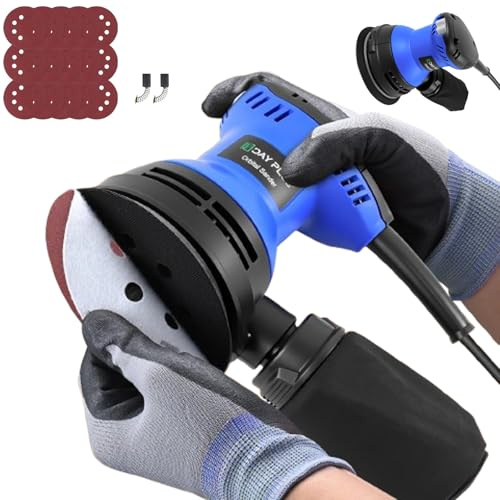 Orbital Sander, Random Orbital Sanders, 300W Electric Sander for Wood and Wall with Dust Bag, 6 Variable Speeds, 125mm 15Pcs Sandpapers, 360°Rotating Sanding Base Plate, Plam Sanding Machine, Blue