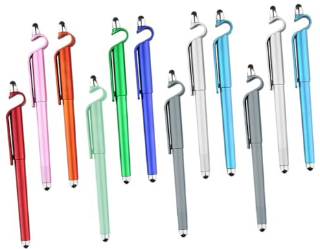 FUNNETOYU Bolígrafos de Gel Táctiles para Pantalla Soporte para Móvil, Estudiantes y Oficina, Plástico Duradero, Punta Fina 0.5 Mm, Paquete de 12 Unidades, Colores Color Aleatorio