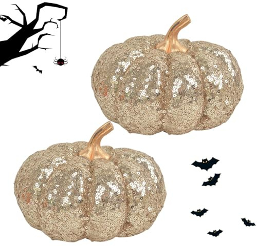 Zahoken Decoración de Calabazas - Adornos Otoñales Artificiales De Calabaza Halloween - 2 Piezas Suministros Mesa Escritorio Chimenea Cocina Salón Dormitorio