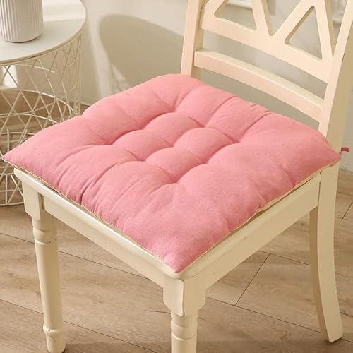 Xiyocadt 2er Set rutschfest Baumwoll-Leinen-Sitzkissen Cozy Mit HaltebäNdern, Weiche Stuhlkissen Weich Und Bequem Sitzkissen Stuhl for Home Office Car (50x50cm,Rosa)