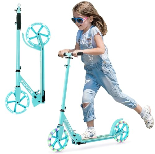 FANTASK Höhenverstellbarer Kickscooter Klappbar, Praktischer Sport-Tretroller mit LED-Rädern & ABEC-7 Kugellagern, Cityroller 100kg Tragkraft