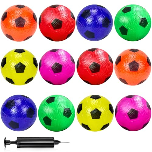 Kids Footballs Small Soft Balls, 12Pcs Inflatable Footballs Multipack | Sport Balls with Pump, Indoor Outdoor Beach Toys Swimming Pool Party Playground Game