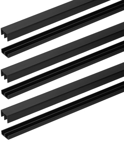 sourcing map 3 Sets Sliding Door Track Fit 6mm Thick Panel, Plastic Upper & Lower Window Sliding Track Set for Glass Cabinet Closet Door Window (40cmx15mm, Black)
