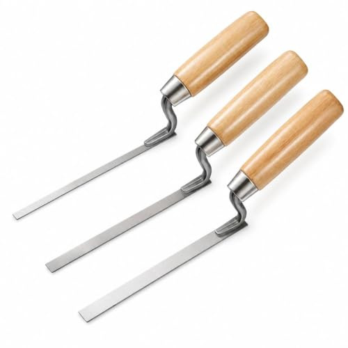 3 Pcs Folding Wide-Tip Trowel Set, 6, 10, and 11 mm Flat Spring Carbon Steel Trowels with Wooden Handles, Mortar Repair Trowels, Grouting Tools, Masonry Tools, for DIY Brick Gap Repairs