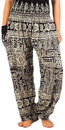 Lofbaz Haremsbyxor för kvinnor, yogabyxor, pumpbyxor, hippie-byxor, bohokläder, festival, outfit, sommarbyxor, lätta sommarbyxor, Funky svart, S