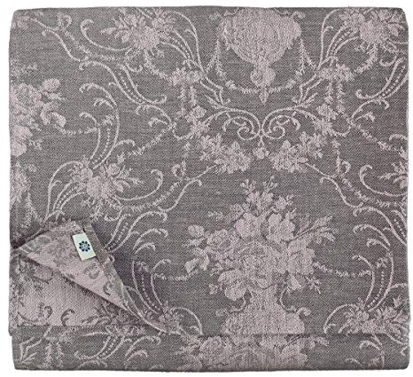 Linen & Cotton Luxus Jacquard Tischdecke Tischtuch Tischwäsche Roseus mit Damast Muster -100% Leinen, Rose/Grau (147 x 300 cm) Lang Festliche Rechteckige Home Küche Dekoration Gastronomie Geburtstag