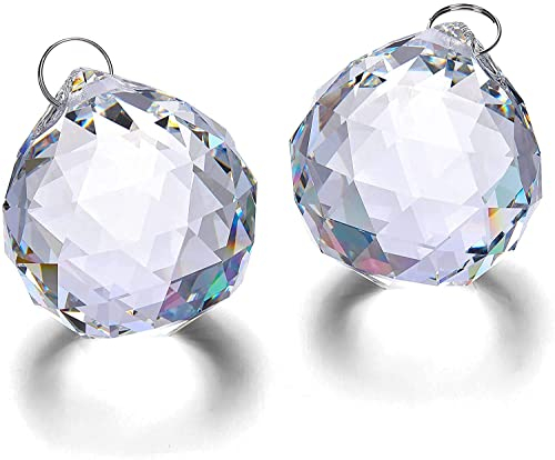 H&D HYALINE & DORA 40mm Kristallkugel Prisma Glas Regenbogen Sonnenfänger,Glas Kronleuchter Hängende Anhänger Feng Shui Fenster Dekor, 2er Set