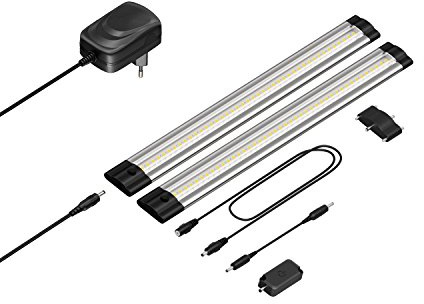 parlat LED Unterbau-Leuchte Siris, Touch-Dimmer, flach, 30cm, je 368lm, warm-weiß, 2er Set