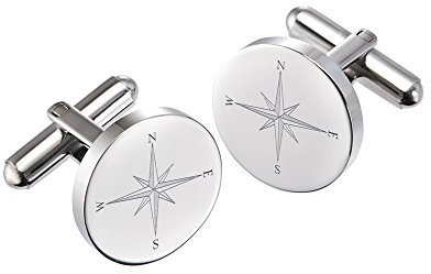 Gravado runde Manschettenknöpfe aus Edelstahl mit Kompass Gravur, Anzug Accessoire, Inklusive Geschenkbox, Herren Schmuck