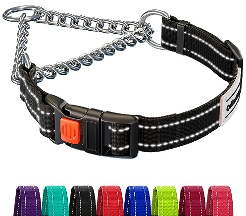 CollarDirect Reflekterande hundhalsband, martingale-halsband, sidospänne, kedjeträning, justerbara husdjurshalsband (svart, M, 35–42 cm)