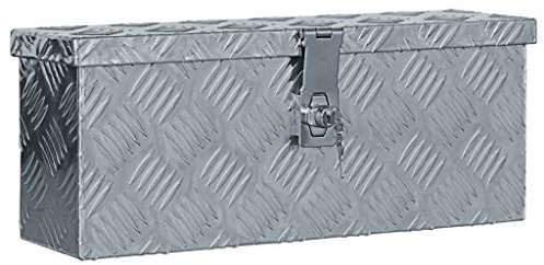 Tidyard Transportbox Abschließbar Alubox Wasserdicht Alukoffer Werkzeugbox Aluminium Metallbox Werkzeugkasten Werkzeugkoffer Werkzeugkiste Deichselbox Staukasten, 48,5x14x20 cm Silbern