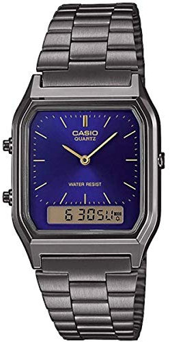 Casio Orologio Quarzo Unisex, misura cassa 30.00mm con quadrante Blu Analogico e Digitale e cinturino Argento in Cinturino in metallo AQ-230EGG-2AEF